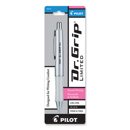 Image of Pilot® 36272 Dr. Grip Limited Gel Pen, Retractable, Fine 0.7 Mm, Black Ink, Platinum Barrel