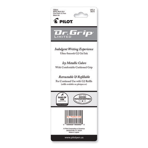 Image of Pilot® 36272 Dr. Grip Limited Gel Pen, Retractable, Fine 0.7 Mm, Black Ink, Platinum Barrel