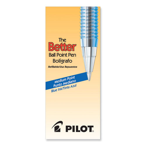 Image of Pilot® 36711 Better Ballpoint Pen, Stick, Medium 1 Mm, Blue Ink, Translucent Blue Barrel, Dozen