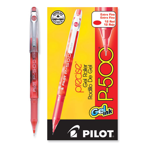 Image of Pilot® 38602 Precise P-500 Gel Pen, Stick, Extra-Fine 0.5 Mm, Red Ink, Red Barrel, Dozen