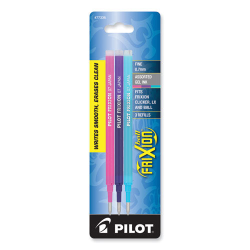 Image of Pilot® 77336 Refill For Pilot Frixion Erasable, Frixion Ball, Frixion Clicker And Frixion Lx Gel Ink Pens, Fine Tip, Assorted Ink, 3/pack