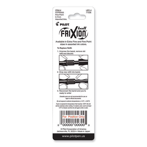 Image of Pilot® 77336 Refill For Pilot Frixion Erasable, Frixion Ball, Frixion Clicker And Frixion Lx Gel Ink Pens, Fine Tip, Assorted Ink, 3/pack