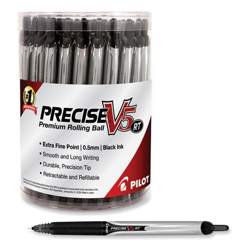 Image of Pilot® 84067 Precise V5RT Rollerball Pen, Retractable, Extra-Fine 0.5 mm, Black Ink, Black Barrel, 30/Pack