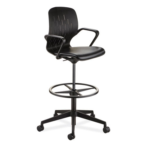 Image of Safco® 7014BL Shell Extended-Height Chair, Supports Up to 275 lb, 22" to 32" Seat Height, Black Seat, Black Back, Black Base