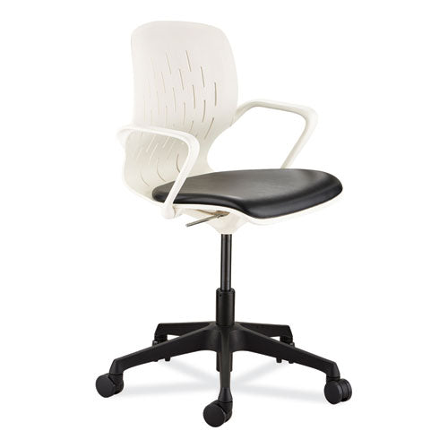 Image of Safco® 7013WH Shell Desk Chair, Supports Up to 275 lb, 17" to 20" Seat Height, Black Seat, White Back, Black/White Base