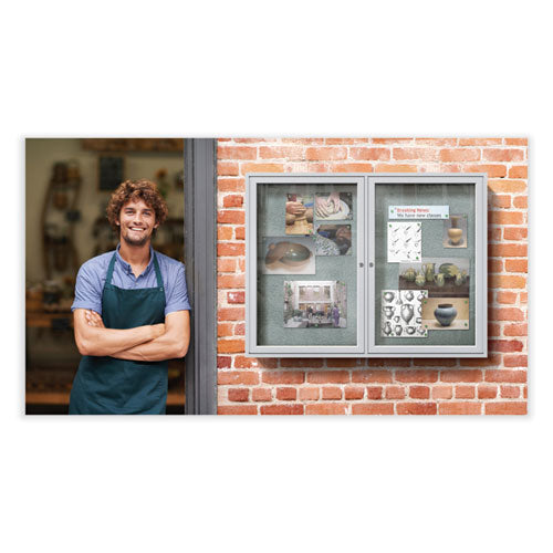 Image of Ghent PA24860VX-193 2 Door Enclosed Vinyl Bulletin Board with Satin Frame, 60" x 48", Silver Surface, Satin Aluminum Frame