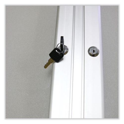 Image of Ghent PA24860VX-193 2 Door Enclosed Vinyl Bulletin Board with Satin Frame, 60" x 48", Silver Surface, Satin Aluminum Frame