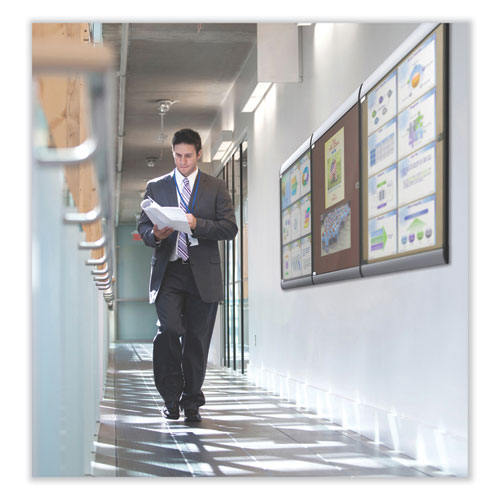 Image of Ghent SILH20412 Silhouette 1 Door Enclosed Vinyl Bulletin Board with Satin Frame, 27.75" x 42.13", Ivory Surface, Black/Satin Aluminum Frame