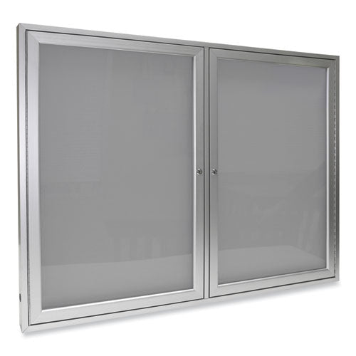 Image of Ghent PA24860VX-193 2 Door Enclosed Vinyl Bulletin Board with Satin Frame, 60" x 48", Silver Surface, Satin Aluminum Frame