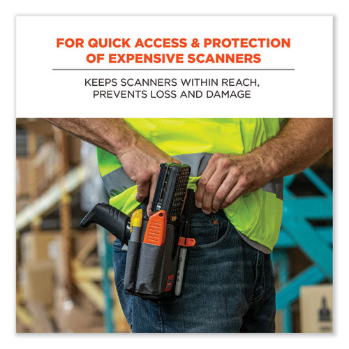 Image of ergodyne® 19183 Squids 5541 Handheld Barcode Scanner Holster with Belt Clip, Large, 2 Compartments, 2.75 x 3.5 x 8, Polyester,Gray