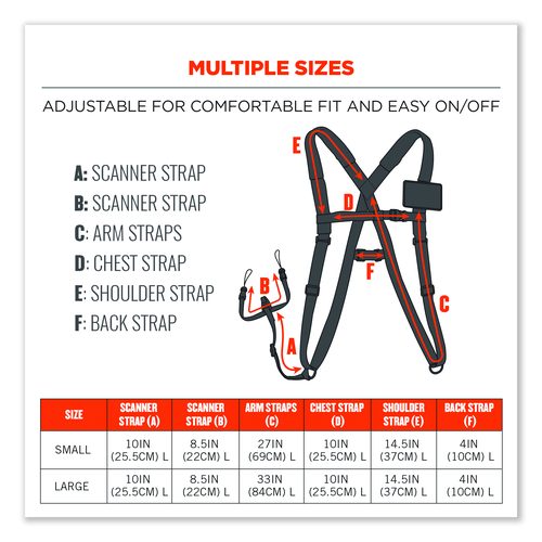 Image of ergodyne® Squids 3138 Padded Barcode Scanner Lanyard Harness, 27" Arm Straps, 18.5" Lanyard, Black/Orange/Gray
