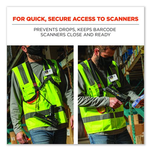 Image of ergodyne® Squids 3138 Padded Barcode Scanner Lanyard Harness, 27" Arm Straps, 18.5" Lanyard, Black/Orange/Gray