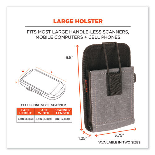 Image of ergodyne® 19192 Squids 5542 Phone Style Scanner Holster with Belt Loop, Large, 1 Compartment, 3.75 x 1.25 x 6.5, Polyester, Gray