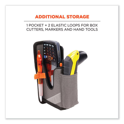 Image of ergodyne® 19182 Squids 5541 Handheld Barcode Scanner Holster with Belt Clip, 2 Compartments, 2.75 x 3.5 x 7.3, Polyester,Gray