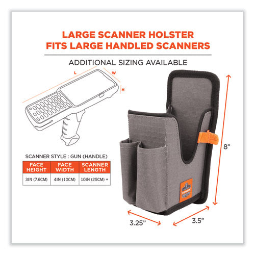 Image of ergodyne® 19183 Squids 5541 Handheld Barcode Scanner Holster with Belt Clip, Large, 2 Compartments, 2.75 x 3.5 x 8, Polyester,Gray
