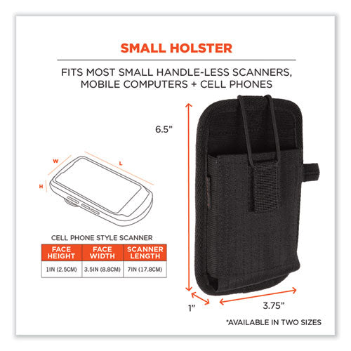 Image of ergodyne® 19191 Squids 5542 Phone Style Scanner Holster with Belt Loop, Small, 1 Compartment, 3.75 x 1 x 6.5, Polyester, Black