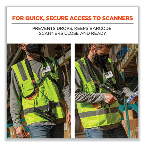 Image of ergodyne® 19189 Squids 3138 Padded Barcode Scanner Lanyard Harness, 33" Arm Strap s,18.5" Lanyard ,Black/Orange/Gray