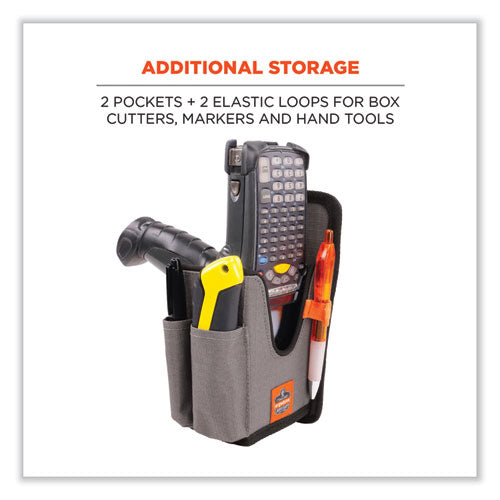 Image of ergodyne® 19183 Squids 5541 Handheld Barcode Scanner Holster with Belt Clip, Large, 2 Compartments, 2.75 x 3.5 x 8, Polyester,Gray