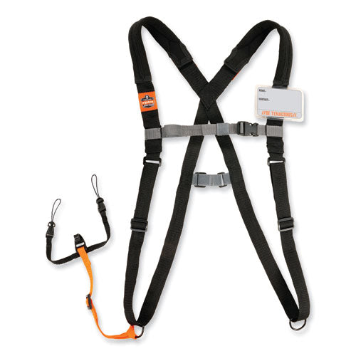 Image of ergodyne® Squids 3138 Padded Barcode Scanner Lanyard Harness, 27" Arm Straps, 18.5" Lanyard, Black/Orange/Gray