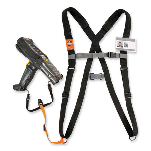 Image of ergodyne® Squids 3138 Padded Barcode Scanner Lanyard Harness, 27" Arm Straps, 18.5" Lanyard, Black/Orange/Gray