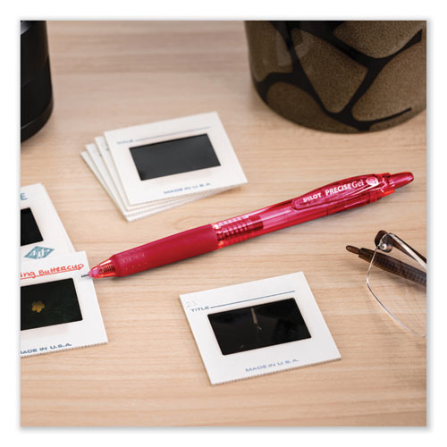 Image of PilotÂ® Precise Gel BeGreen Gel Pen, Retractable, Fine 0.7 mm, Red Ink, Translucent Red Barrel, Dozen