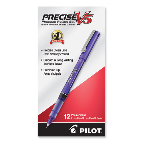 Image of Pilot® 25106 Precise V5 Rollerball Pen, Stick, Extra-Fine 0.5 mm, Purple Ink, Purple/Clear Barrel, Dozen