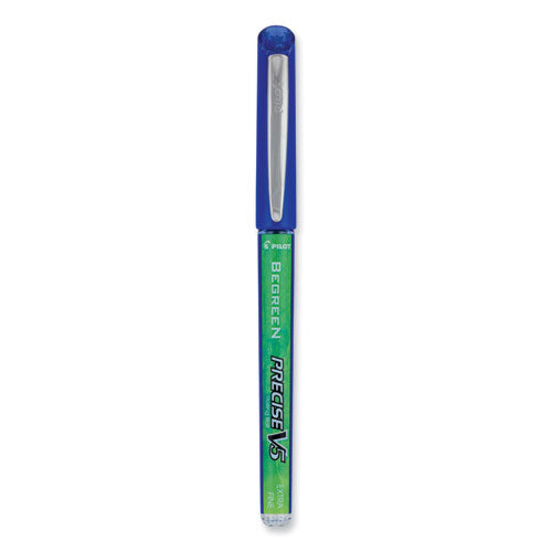 Image of Pilot® 26301 Precise V5 BeGreen Rollerball Pen, Stick, Extra-Fine 0.5 mm, Blue Ink, Blue Barrel, Dozen