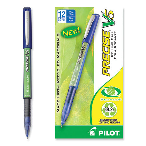 Image of Pilot® 26301 Precise V5 BeGreen Rollerball Pen, Stick, Extra-Fine 0.5 mm, Blue Ink, Blue Barrel, Dozen