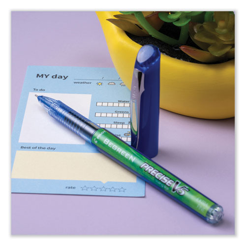 Image of Pilot® 26301 Precise V5 BeGreen Rollerball Pen, Stick, Extra-Fine 0.5 mm, Blue Ink, Blue Barrel, Dozen