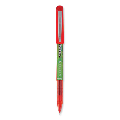 Image of Pilot® 26302 Precise V5 BeGreen Rollerball Pen, Stick, Extra-Fine 0.5 mm, Red Ink, Red Barrel, Dozen