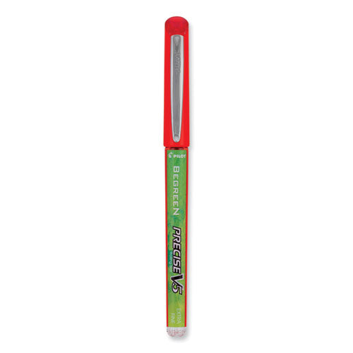 Image of Pilot® 26302 Precise V5 BeGreen Rollerball Pen, Stick, Extra-Fine 0.5 mm, Red Ink, Red Barrel, Dozen