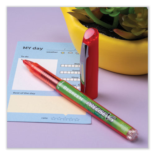 Image of Pilot® 26302 Precise V5 BeGreen Rollerball Pen, Stick, Extra-Fine 0.5 mm, Red Ink, Red Barrel, Dozen