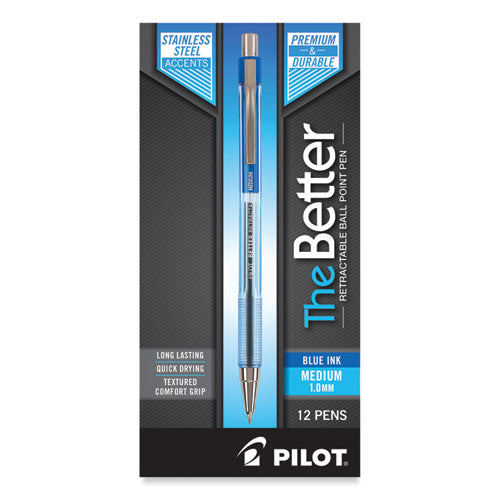 Image of Pilot® 30006 Better Ballpoint Pen, Retractable, Medium 1 Mm, Blue Ink, Translucent Blue Barrel, Dozen