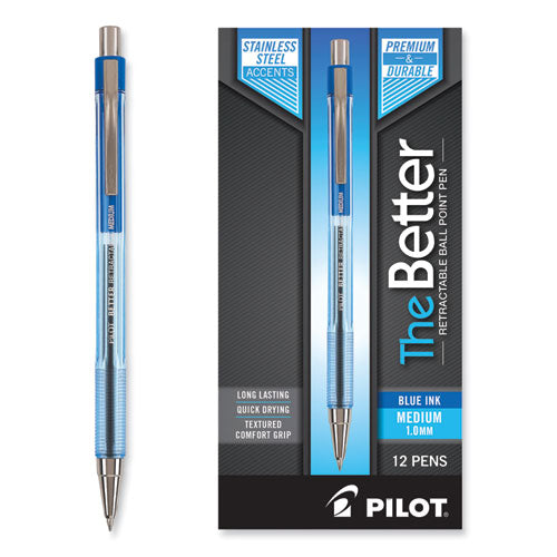 Image of Pilot® 30006 Better Ballpoint Pen, Retractable, Medium 1 Mm, Blue Ink, Translucent Blue Barrel, Dozen