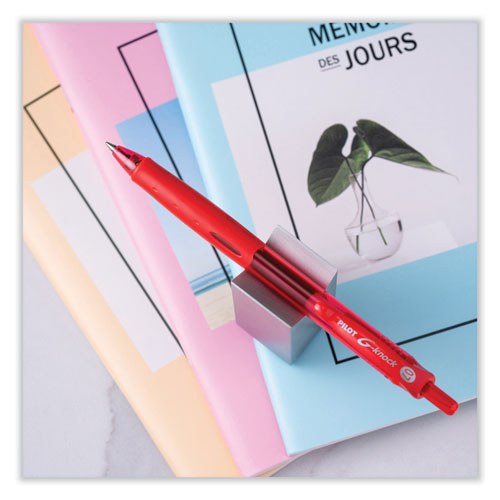 Image of Pilot® 31508 G-Knock BeGreen Gel Pen, Retractable, Fine 0.7 mm, Red Ink, Translucent Red/Red Barrel, Dozen