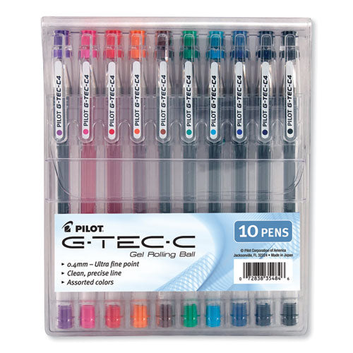 Image of Pilot® PIL35484REM G-TEC-C Ultra Gel Pen with Convenient Storage Pouch, Stick, Ultra-Fine 0.4 mm, Assorted Ink and Barrel Colors, 10/Pack