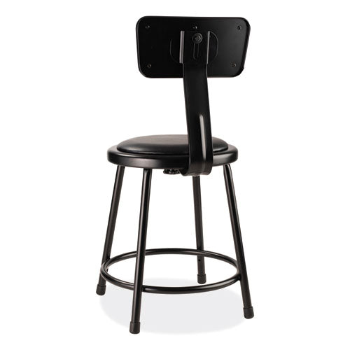 Image of NPS® 6418B10 6400 Series Heavy Duty Vinyl Padded Stool with Backrest, Supports 300 lb, 18" Seat Height, Black Seat, Black Back, Black Base