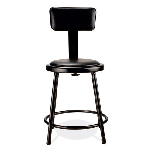 Image of NPS® 6418B10 6400 Series Heavy Duty Vinyl Padded Stool with Backrest, Supports 300 lb, 18" Seat Height, Black Seat, Black Back, Black Base