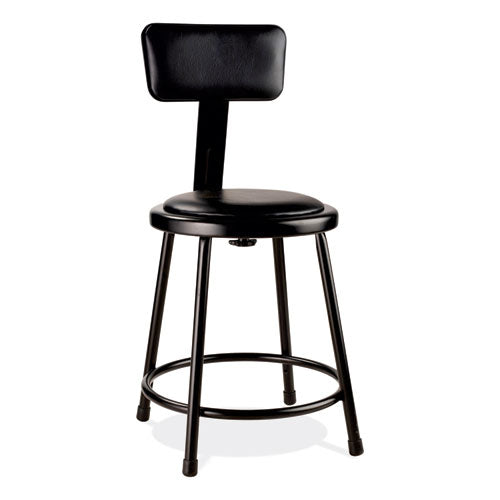 Image of NPS® 6418B10 6400 Series Heavy Duty Vinyl Padded Stool with Backrest, Supports 300 lb, 18" Seat Height, Black Seat, Black Back, Black Base