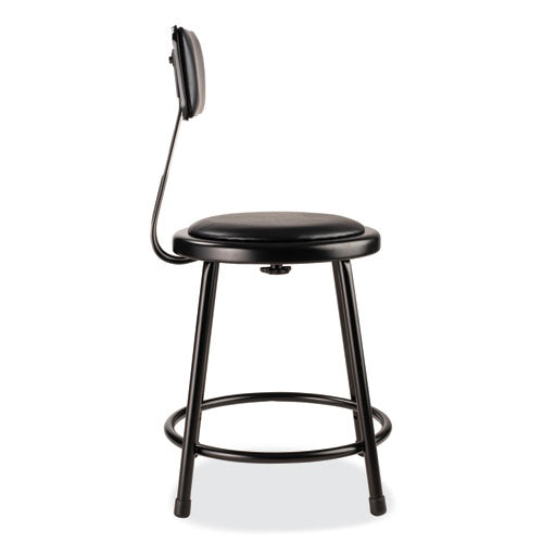 Image of NPS® 6418B10 6400 Series Heavy Duty Vinyl Padded Stool with Backrest, Supports 300 lb, 18" Seat Height, Black Seat, Black Back, Black Base