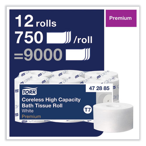 Image of Tork® 472885 Coreless High Capacity Bath Tissue, 2-Ply, White, 750 Sheets/Roll, 12 Rolls/Carton