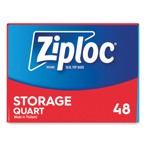Image of Ziploc® 351317BX Double Zipper Storage Bags, Triple System Seal, Quart, 9.63" x 8.5", Clear, 48/Box