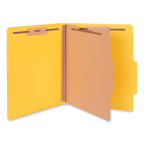 Image of Universal® Pressboard Classification Folders, 2/5-Cut Tab, Expands 2", 1 Divider, 4 Fasteners, Letter Size, Yellow, 10/Box