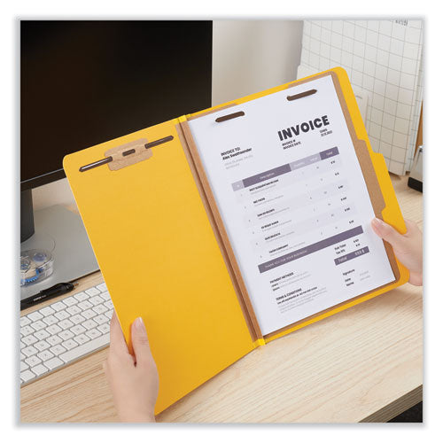 Image of Universal® Pressboard Classification Folders, 2/5-Cut Tab, Expands 2", 1 Divider, 4 Fasteners, Letter Size, Yellow, 10/Box