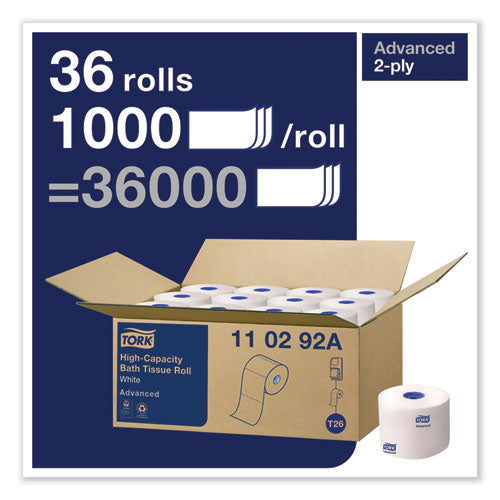 Image of Tork® 110292A Advanced High Capacity Bath Tissue, Septic Safe, 2-Ply, White, 1,000 Sheets/Roll, 36 Rolls/Carton