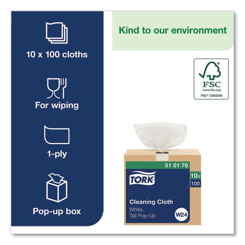 Image of Tork® 510176 Cleaning Cloth, 8.46 X 16.13, White, 100 Wipes/box, 10 Boxes/carton