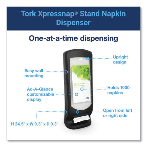 Image of Tork® 6332000 Xpressnap Stand Napkin Dispenser, 9.25 x 9.25 x 24.5, Black