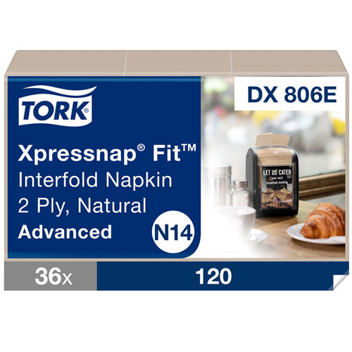Image of Tork® DX806E Xpressnap Fit Interfold Dispenser Napkins, 2-Ply, 6.5 X 8.39, Natural, 120/pack, 36 Packs/carton