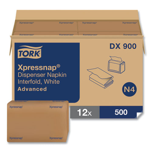 Image of Tork® DX900 Xpressnap Interfold Dispenser Napkins, 1-Ply, Bag-Pack, 13 x 8.5, White, 6,000/Carton