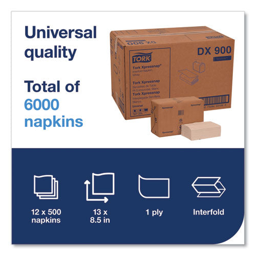 Image of Tork® DX900 Xpressnap Interfold Dispenser Napkins, 1-Ply, Bag-Pack, 13 x 8.5, White, 6,000/Carton
